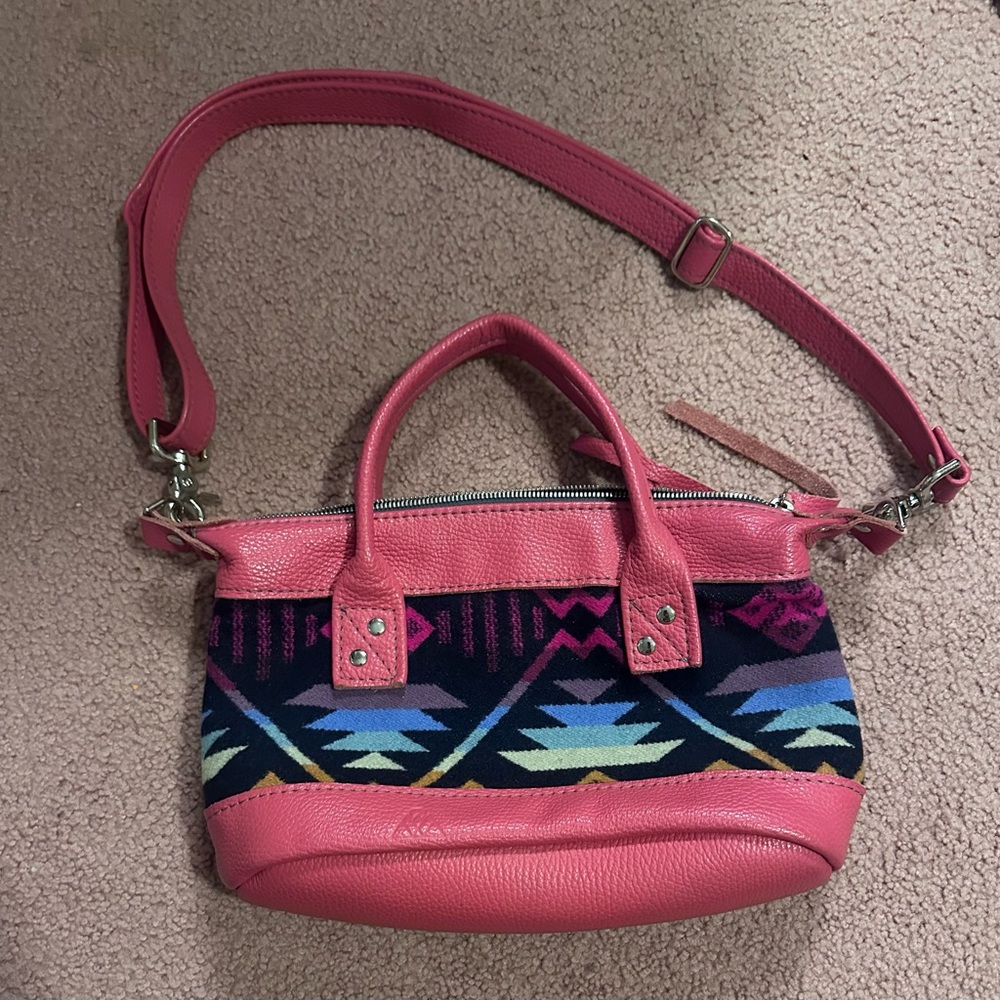 Willow and Luna Handcrafted Purse Leather Wool Crossbody Bag EUC Two Spots